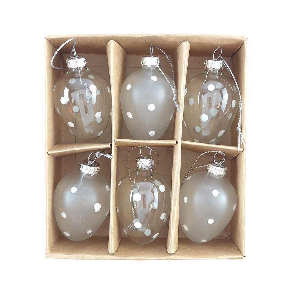 6 Pretty White Spotty Dotty Easter Tree Decorations | Best Quality Glass | Gisela Graham