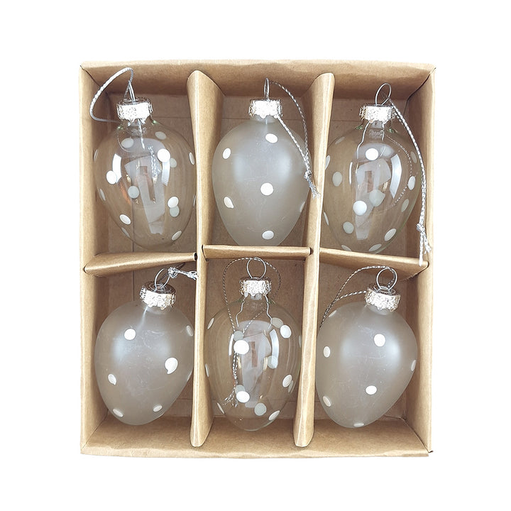 6 Pretty White Spotty Dotty Easter Tree Decorations | Best Quality Glass | Gisela Graham