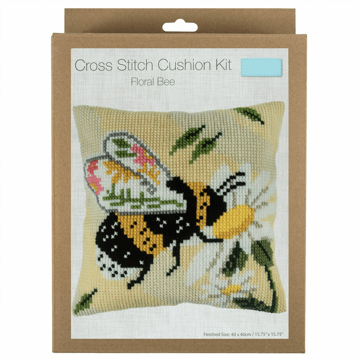 Cross Stitch Cushion Cover Kit | Floral Bee Design | Adult Craft
