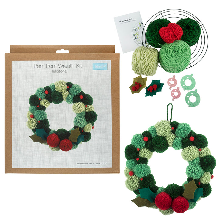 Pom Pom Christmas Wreath Making Craft Kit | Boxed Gift