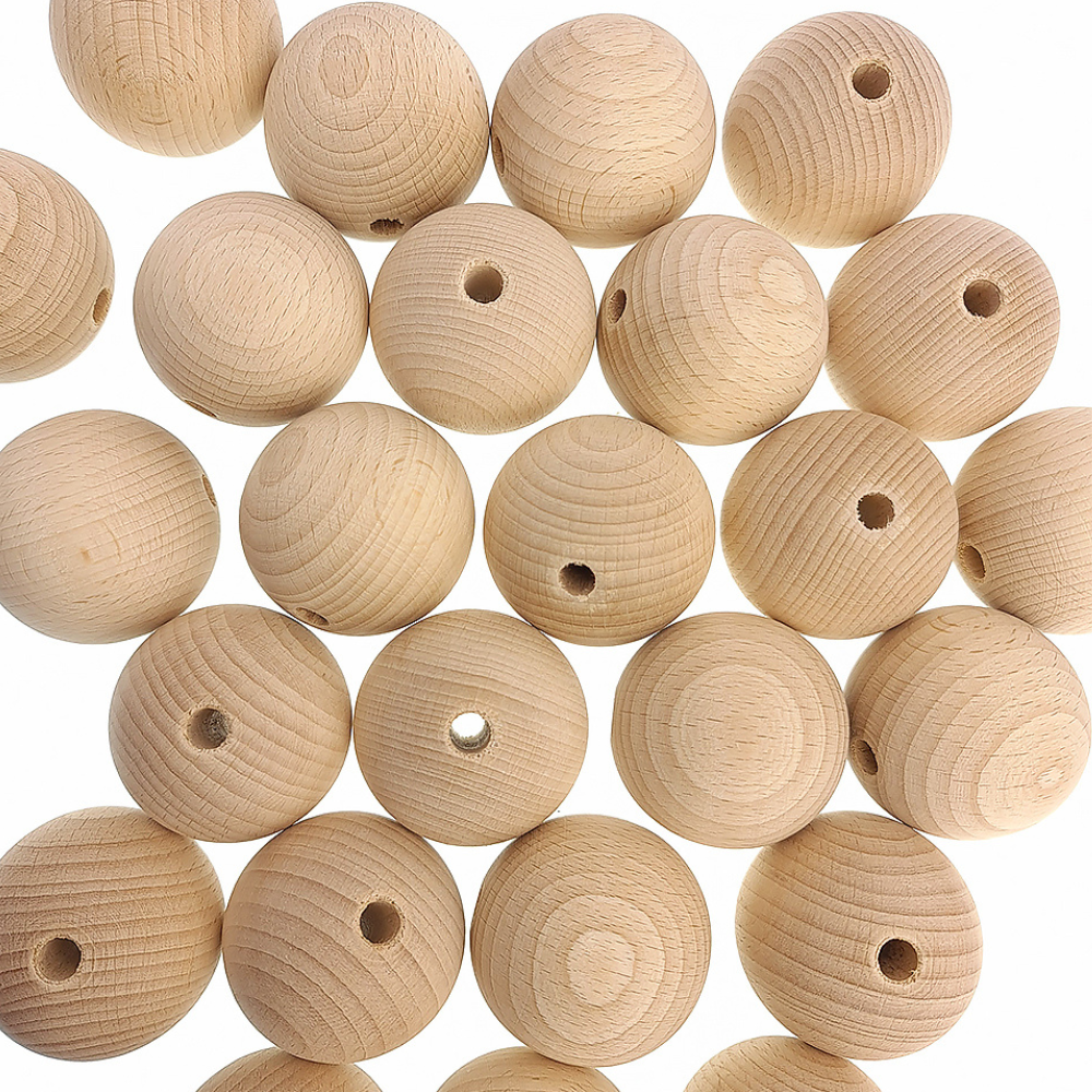 Untreated Round Wooden Beads with Threading Holes for Crafts