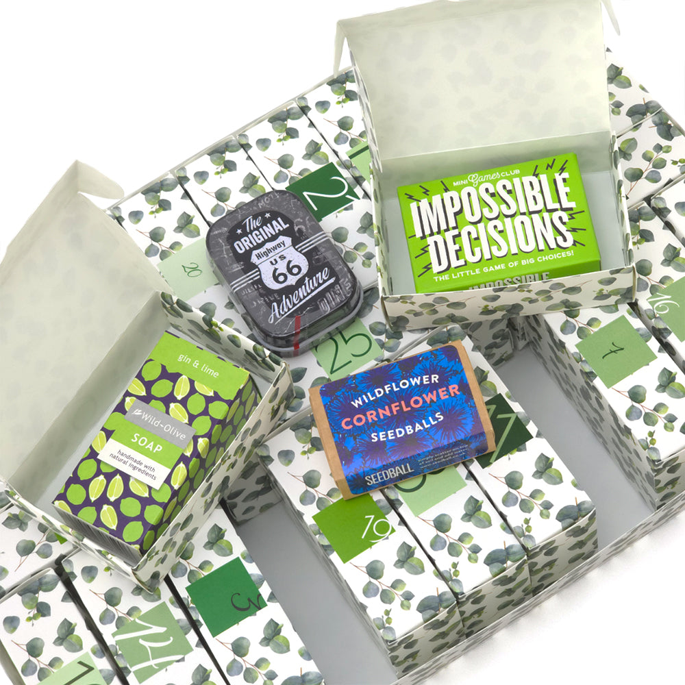 Advent Calendar Making Kit | 25 Soap Boxes & Outer Box | Watercolour Eucalyptus