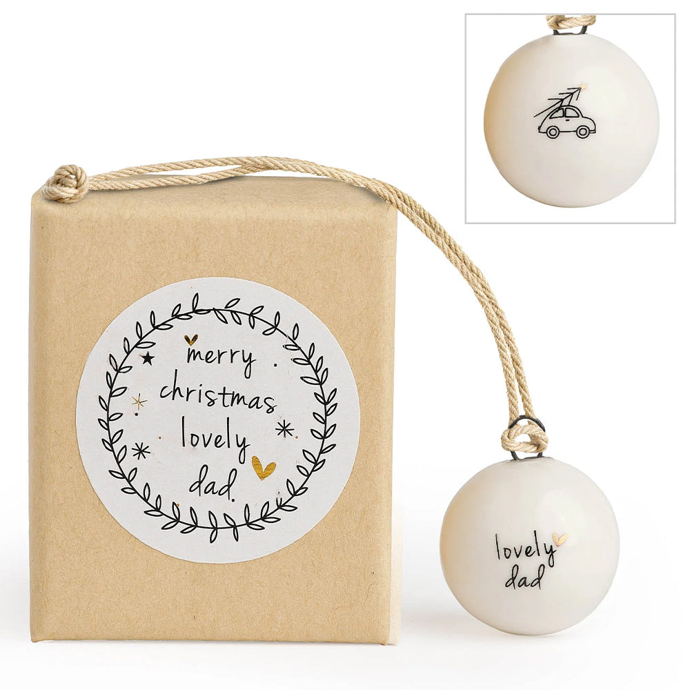 Merry Christmas Lovely Dad | Tiny Boxed Ceramic Bauble | Cracker Filler