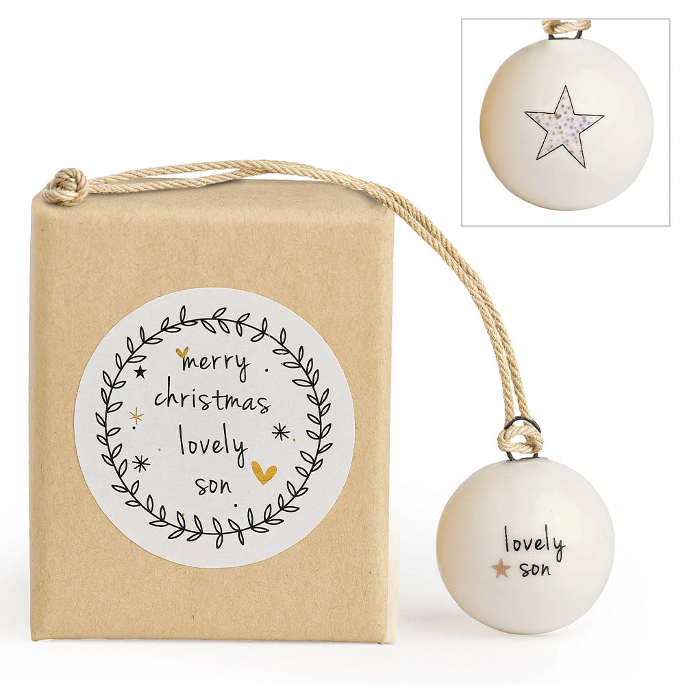 Merry Christmas Lovely Son | Tiny Boxed Ceramic Bauble | Cracker Filler