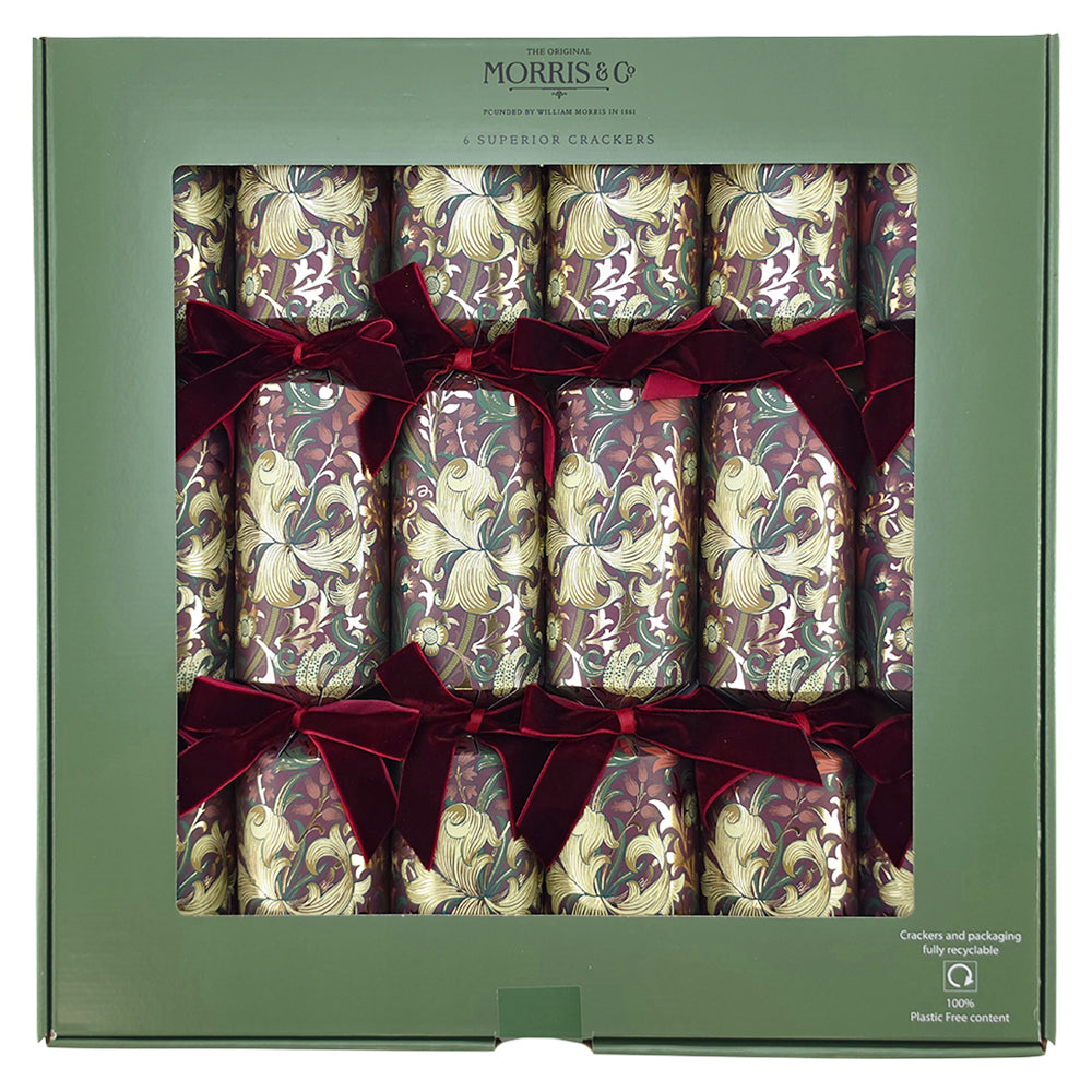 William Morris | Red &amp; Gold | 6 Luxury Christmas Crackers | Premium Gifts