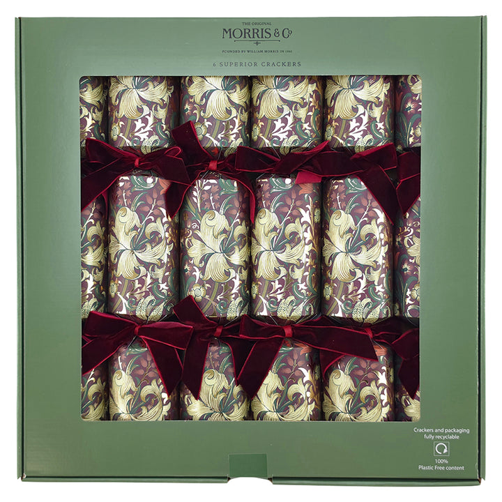 William Morris | Red &amp; Gold | 6 Luxury Christmas Crackers | Premium Gifts