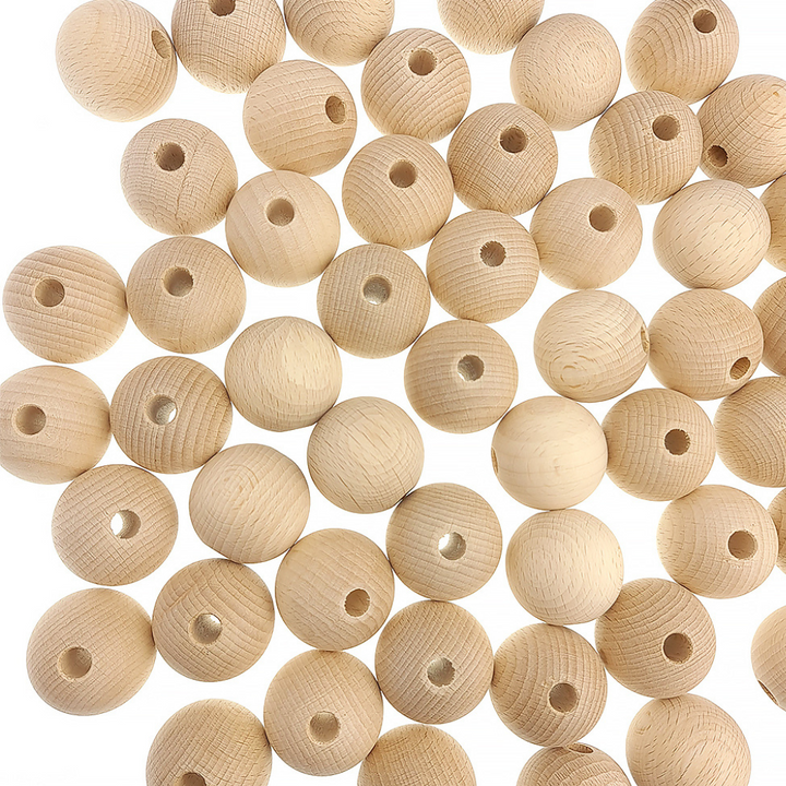 Untreated Round Wooden Beads with Threading Holes for Crafts