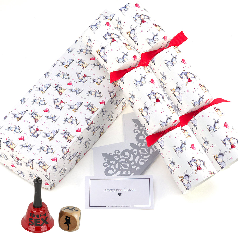 Cute Donkey Love | Pair of Filled Valentine's Day Crackers | Choice of Gifts