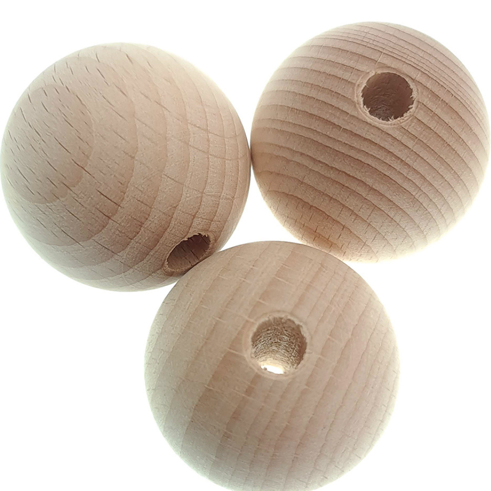 Untreated Round Wooden Beads with Threading Holes for Crafts