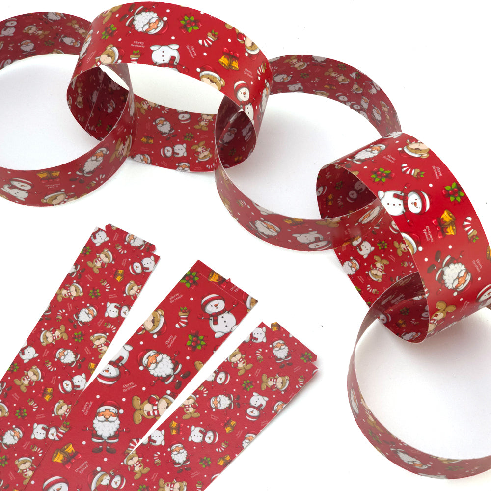 30 Reusable Christmas Paper Chains | Santa & Friends | No Glue Needed | 2.5m