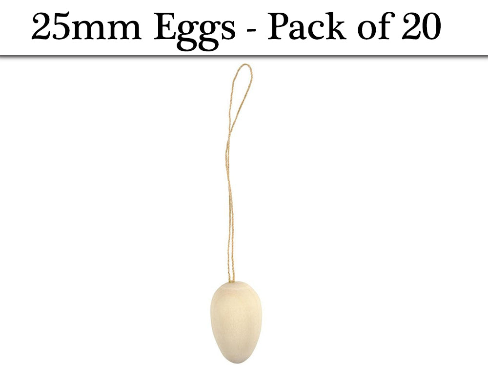 20 Mini 25mm Wooden Hanging Eggs to Decorate