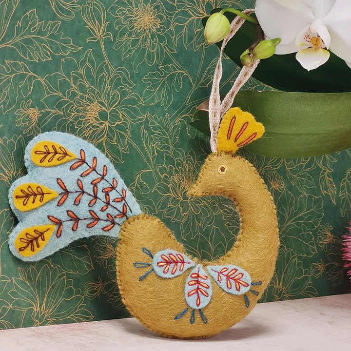 Peacock Hanging Ornament | Mini Felt Sewing & Embroidery Kit | Corinne Lapierre