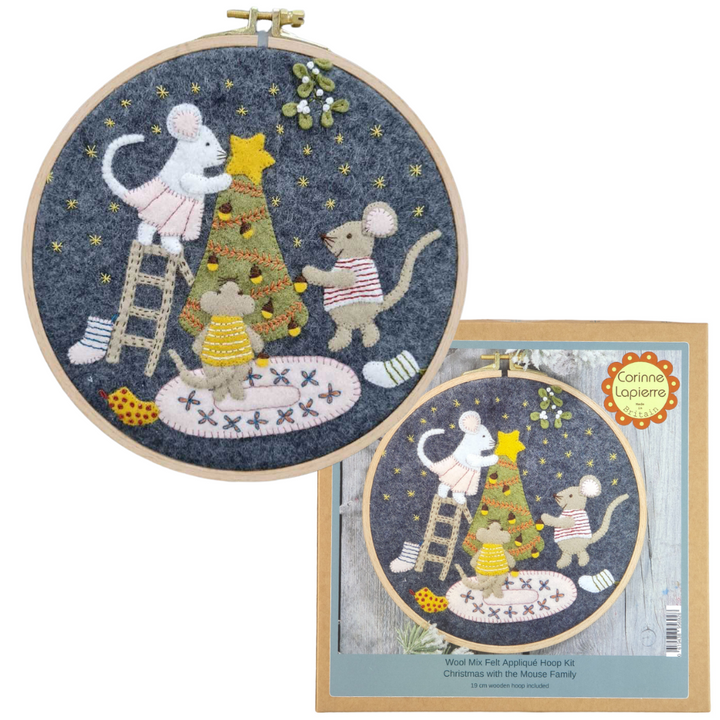 Christmas Mice | 19cm Applique Hoop Sewing Kit & Hoop | Corinne Lapierre