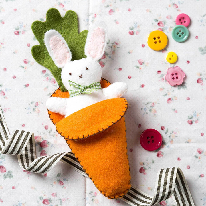 White Rabbit & Carrot Bed | Mini Felt Sewing Kit | Corinne Lapierre