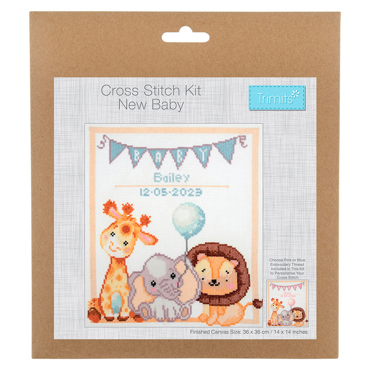 New Baby | Cute Animals Cross Stitch Kit | 36cm x 36cm