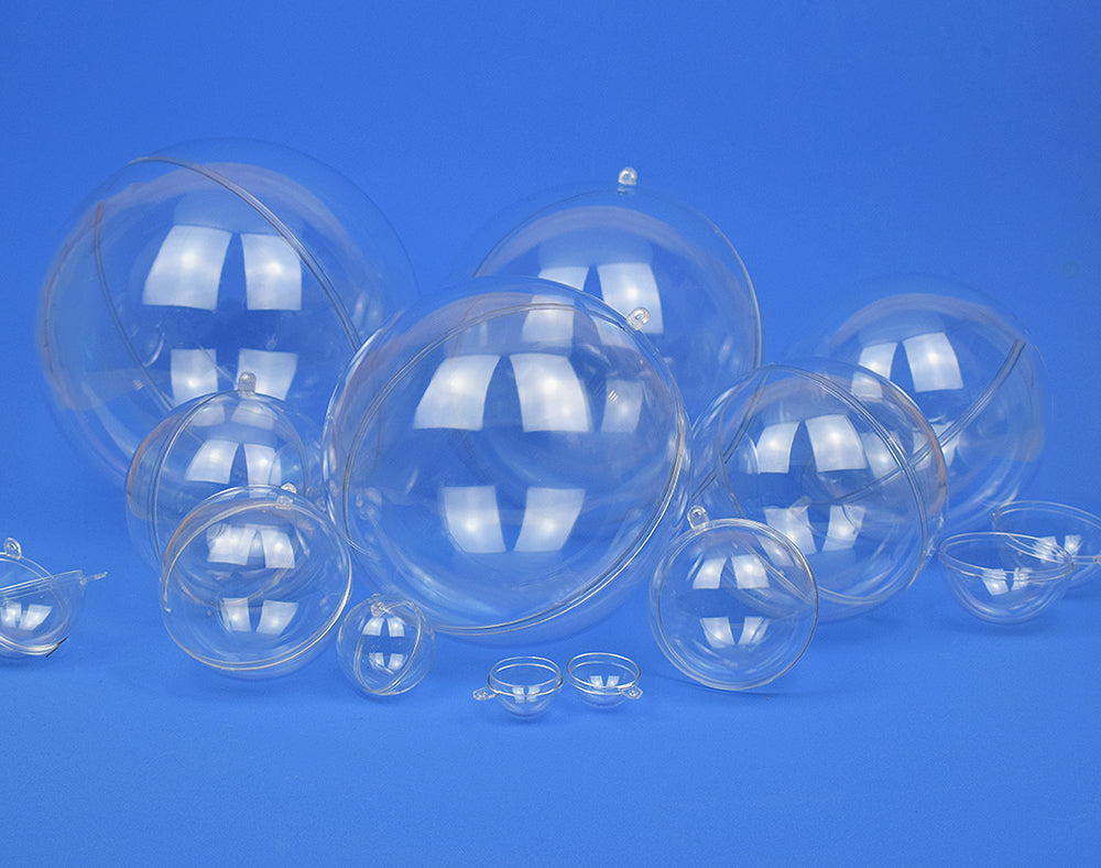 6 Two-Part 70mm Fillable Clear Plastic Christmas Bauble Ornaments