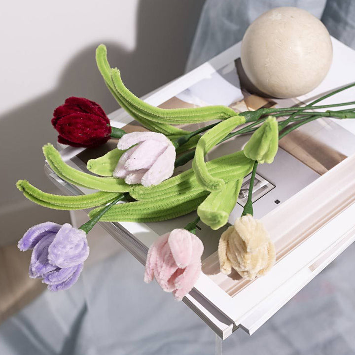 Tulips | Chenille Flower Mini Craft Kit | Makes 5 | Crepe Alternative