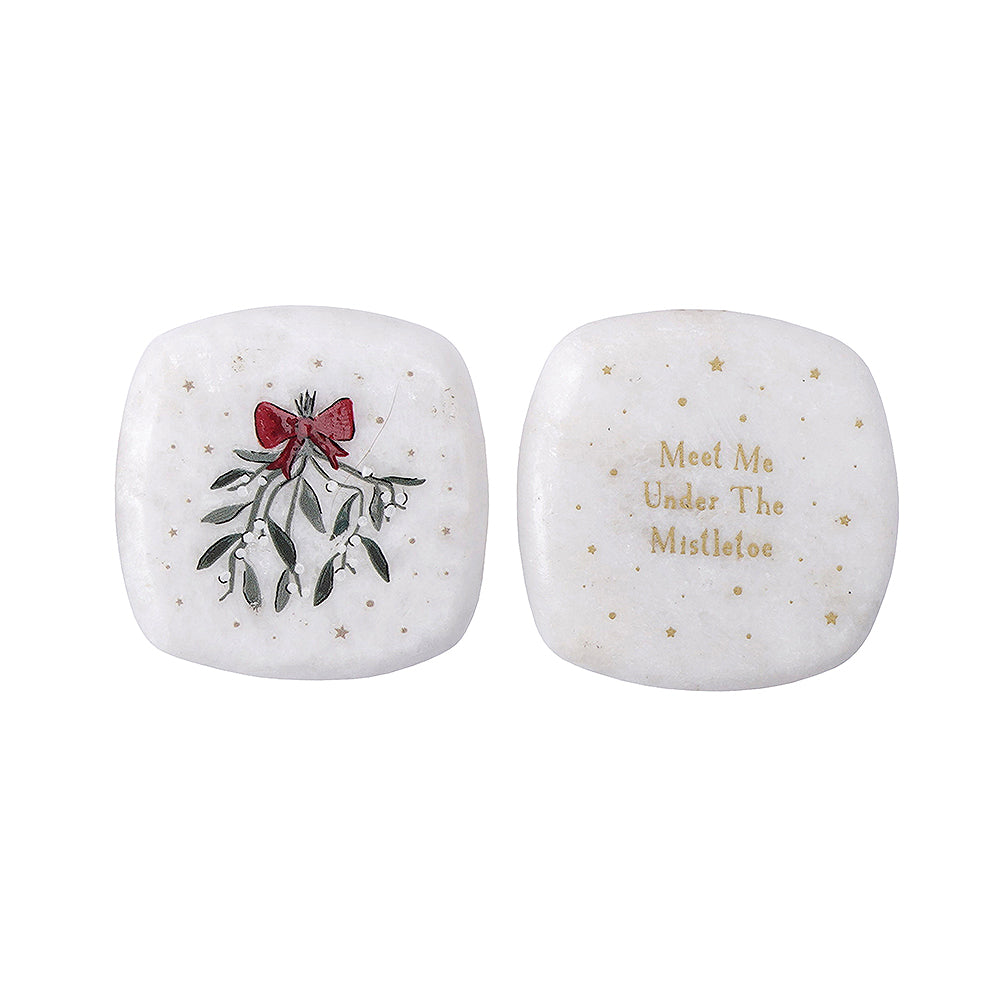 5cm Ceramic Christmas Pebble | Meet Me Under The Mistletoe | Cracker Filler Gift