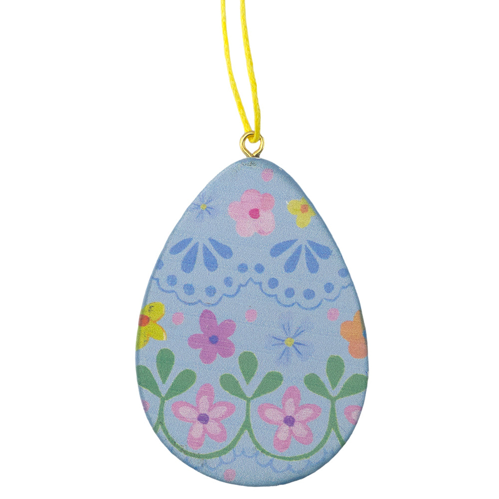 Pastel Blue | Pretty Florals | Wooden Hanging Egg | Easter Tree Decoration
