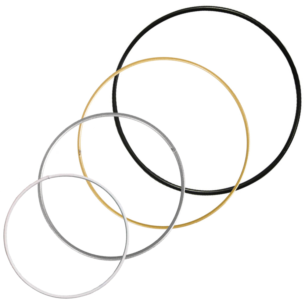 10 to 50cm Metal Rings, Flower Hoops & Hearts in White, Silver, Gold & Black