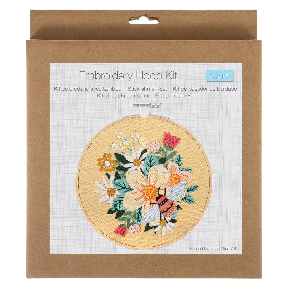 Buzzy Bee | Complete Embroidery Craft Kit with Hoop | 15cm Wide