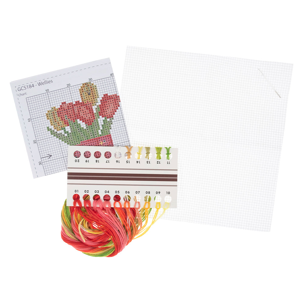 Springtime Tulip in Wellie Vase | Mini Counted Cross Stitch Kit | 13cm