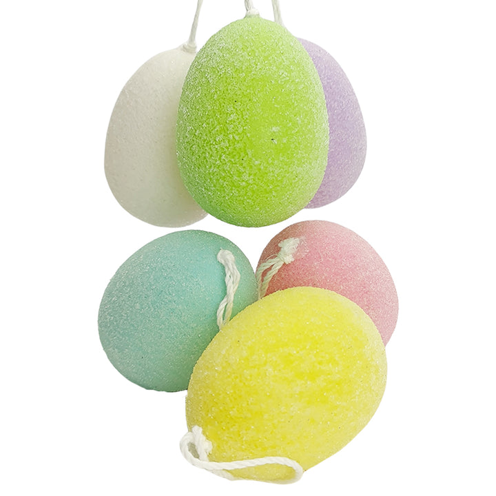 6 Pack 9cm Pastel Sugar Effect Plastic Hanging Eggs for Easter Trees
