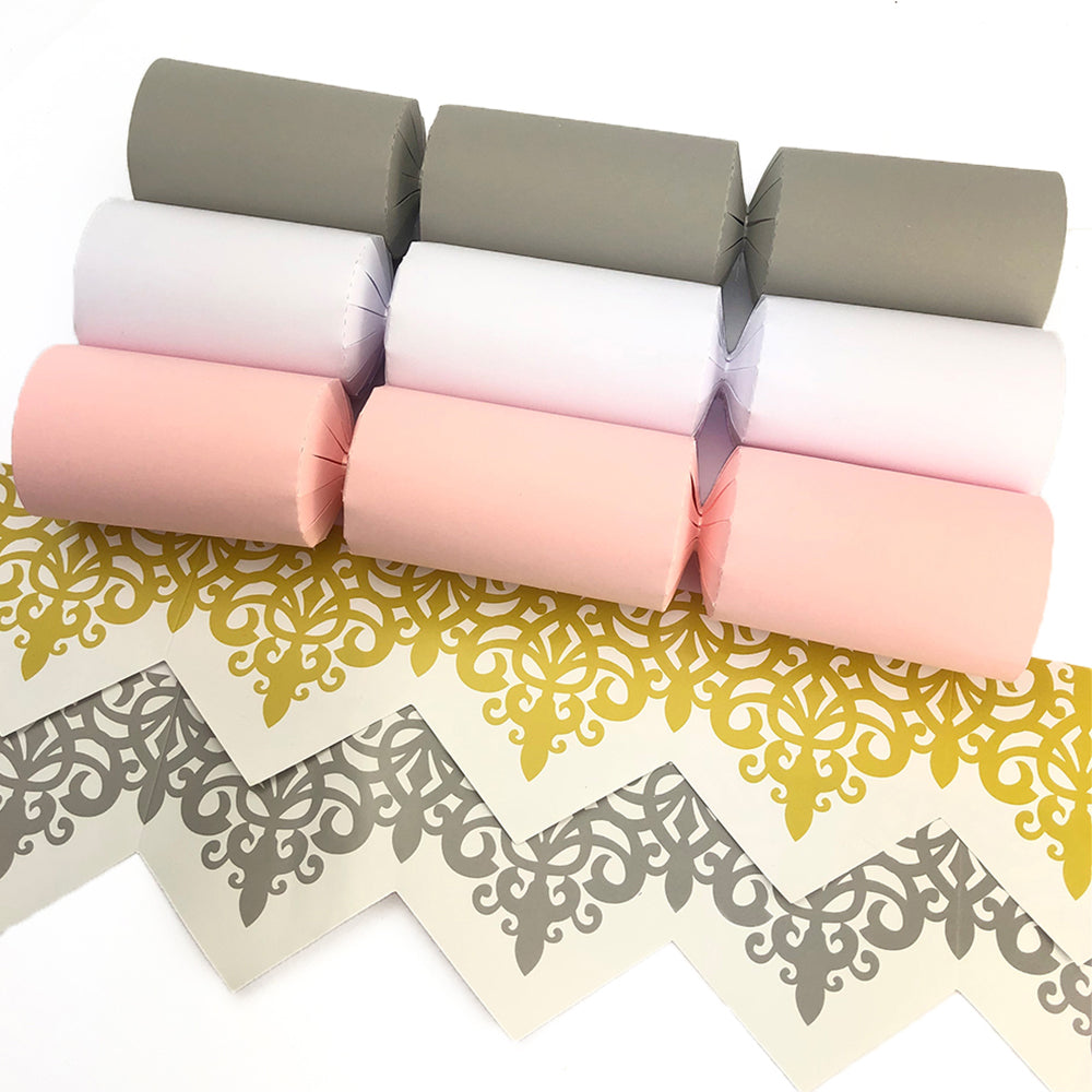 Grey and Pink Tones | Craft Kit to Make 12 Crackers | Recyclable | Optional Raffia