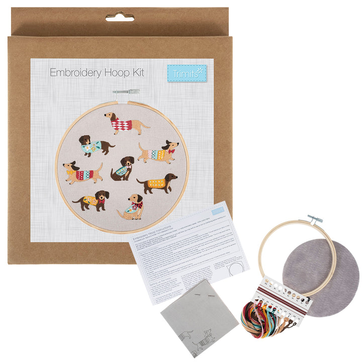 Too Many Sausage Dogs! | Complete Embroidery Kit with Hoop | 15cm Wide