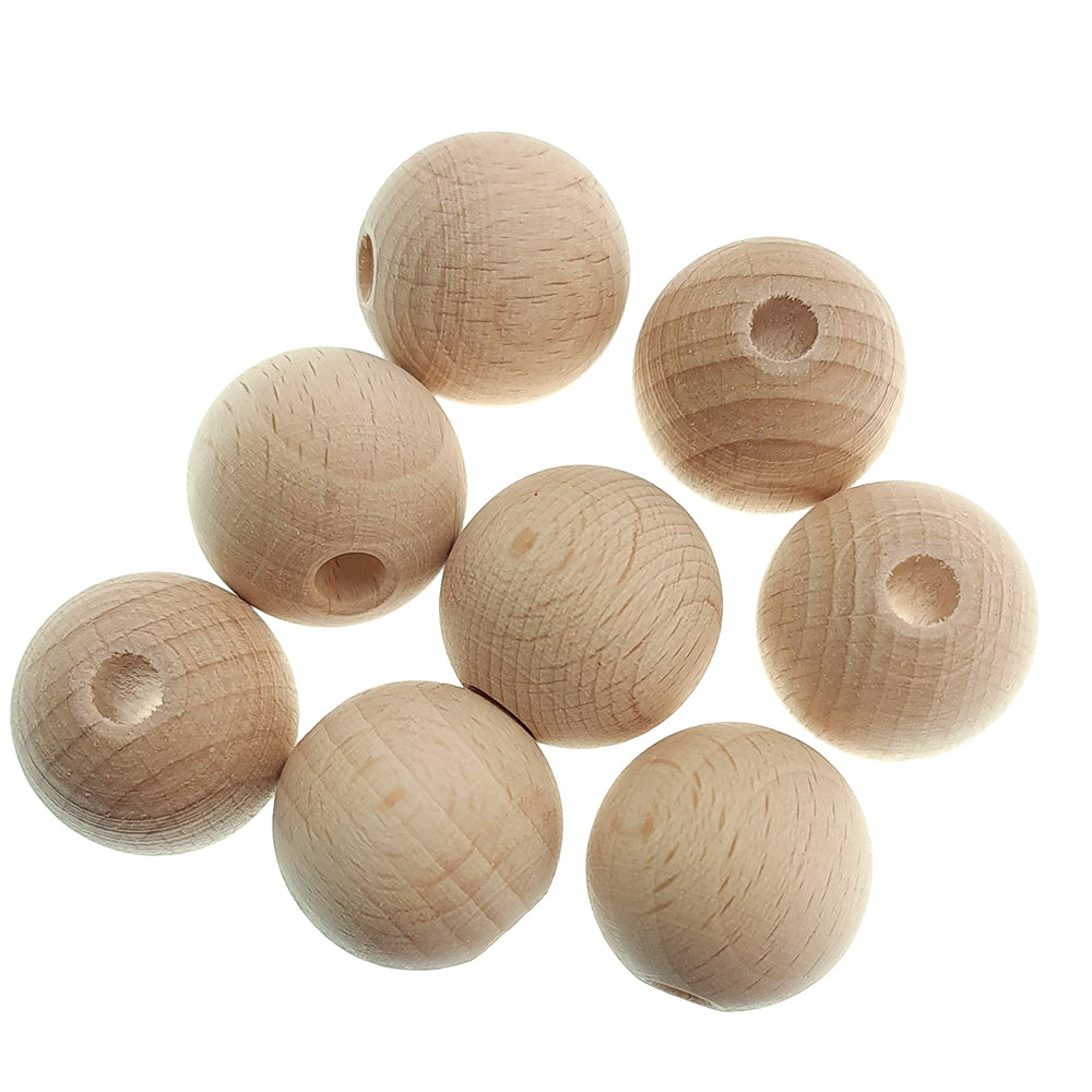 Untreated Round Wooden Beads with Threading Holes for Crafts