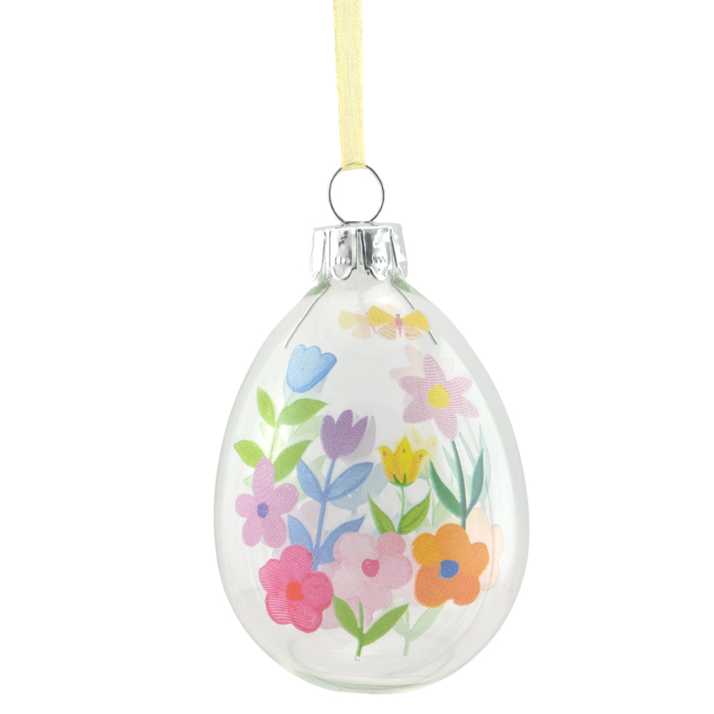 Pastel Flower Bouquet Glass Egg | Easter Tree Hanging Decoration | Gisela Graham