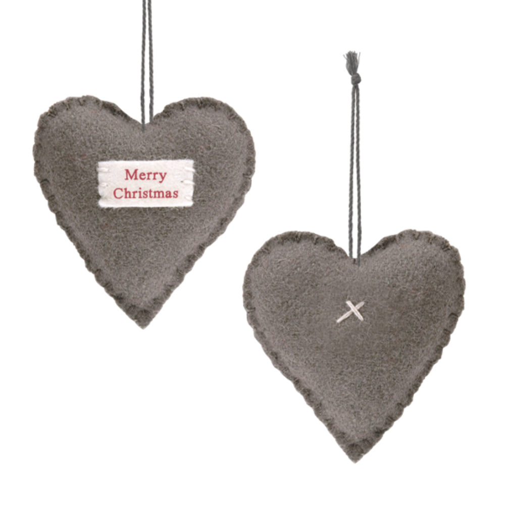 Grey Felt Hanging Heart Decoration - Small 4cm