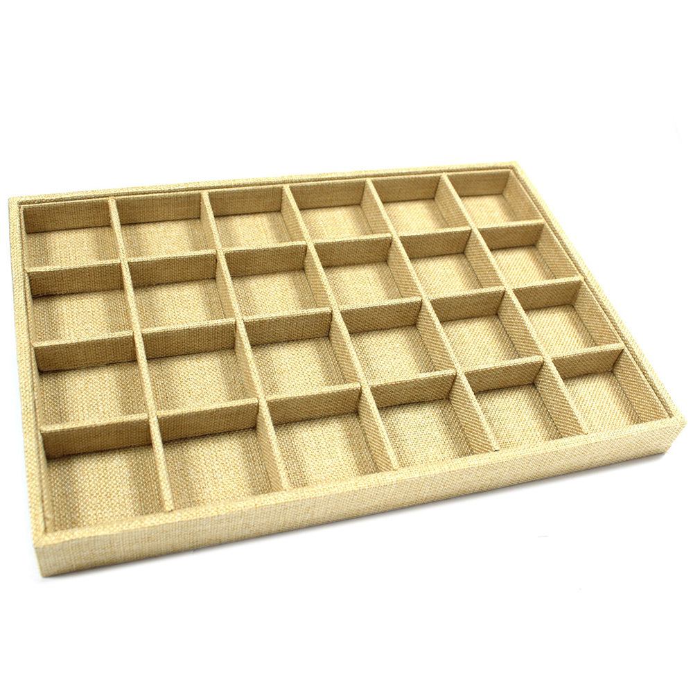 24 Compartment Display Tray | Advent Idea | Hessian Covered | 5cm Square Sections