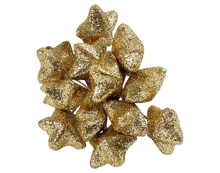 12 Wired Gold Glitter Stars for Christmas Wreaths & Floristry