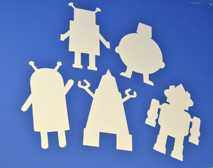 16 Large White Card Robot Shapes for Kids Space Crafts
