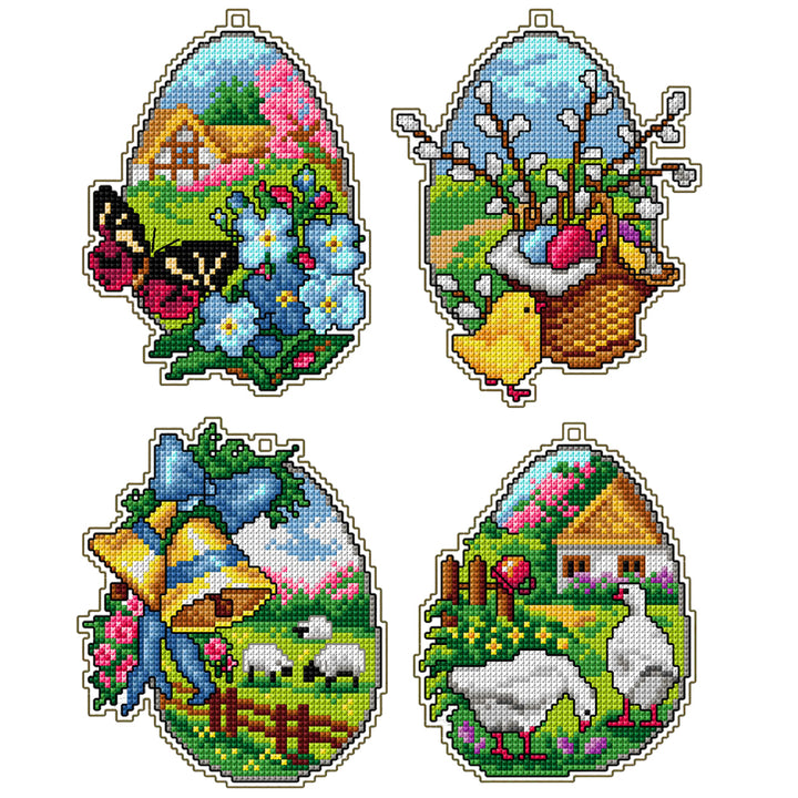 Hanging Springtime Scenes | Easter Eggs | Set of 4 | Cross Stitch Kit
