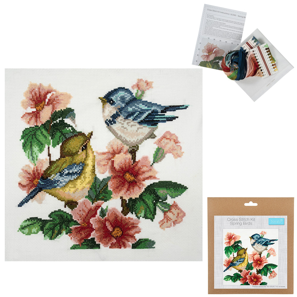 Vintage Spring Birds | Complete Counted Cross Stitch Kit | 36cm Square