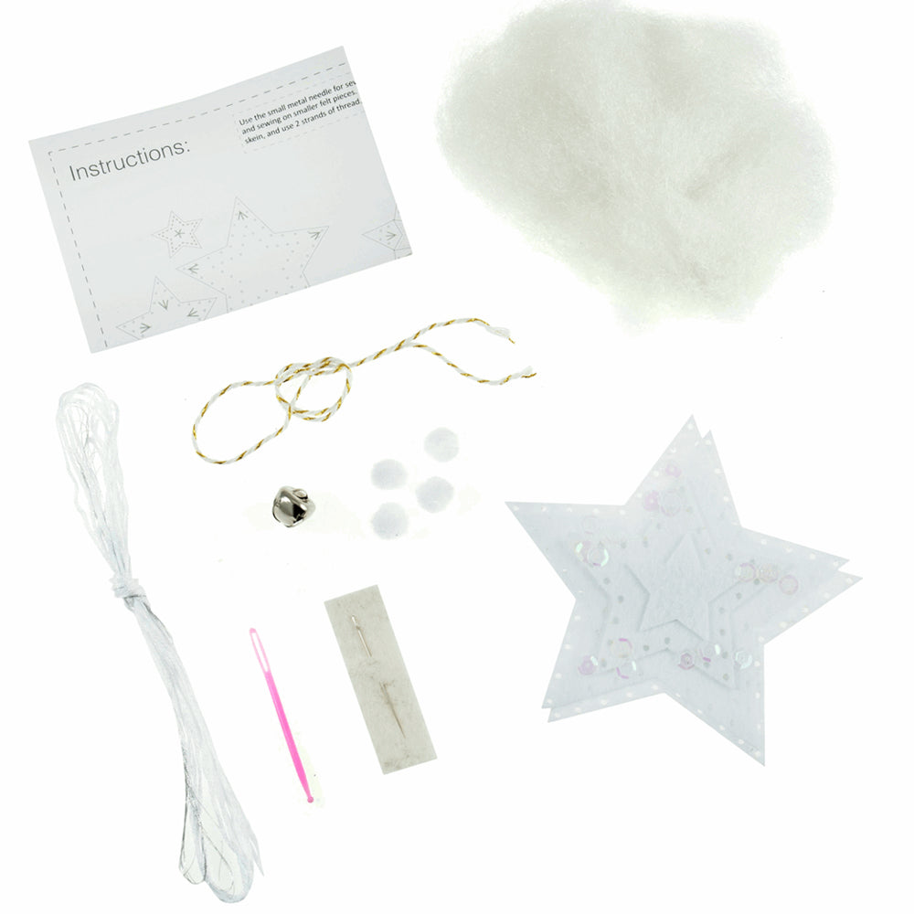 Sewing Kit to Make a Silver Felt Star Christmas Decoration