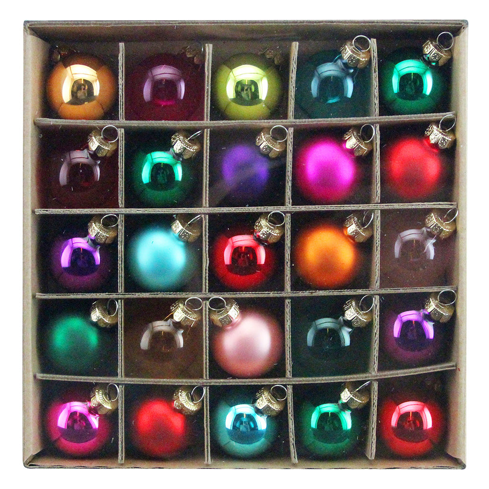 25 Beautiful Jewel Tone Glass 2.5cm Christmas Bauble Ornaments