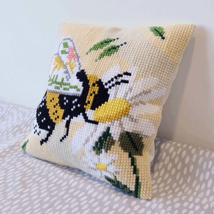 Cross Stitch Cushion Cover Kit | Floral Bee Design | Adult Craft