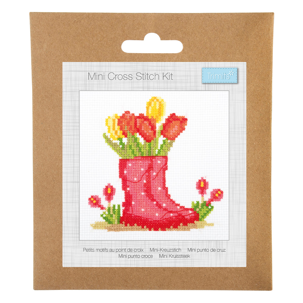 Springtime Tulip in Wellie Vase | Mini Counted Cross Stitch Kit | 13cm