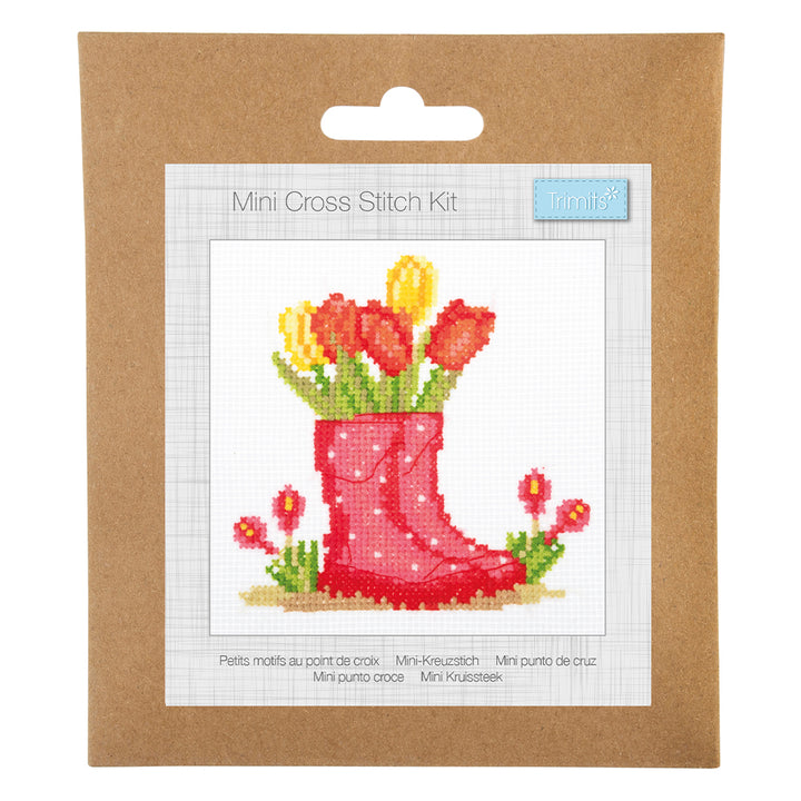 Springtime Tulip in Wellie Vase | Mini Counted Cross Stitch Kit | 13cm