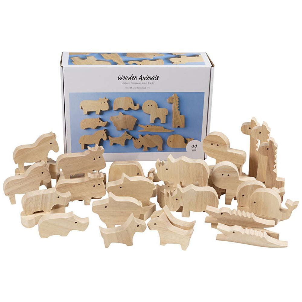 Chunky Wooden Farm & Safari Animals to Decorate | 10 or Bulk 42 | Kids Crafts