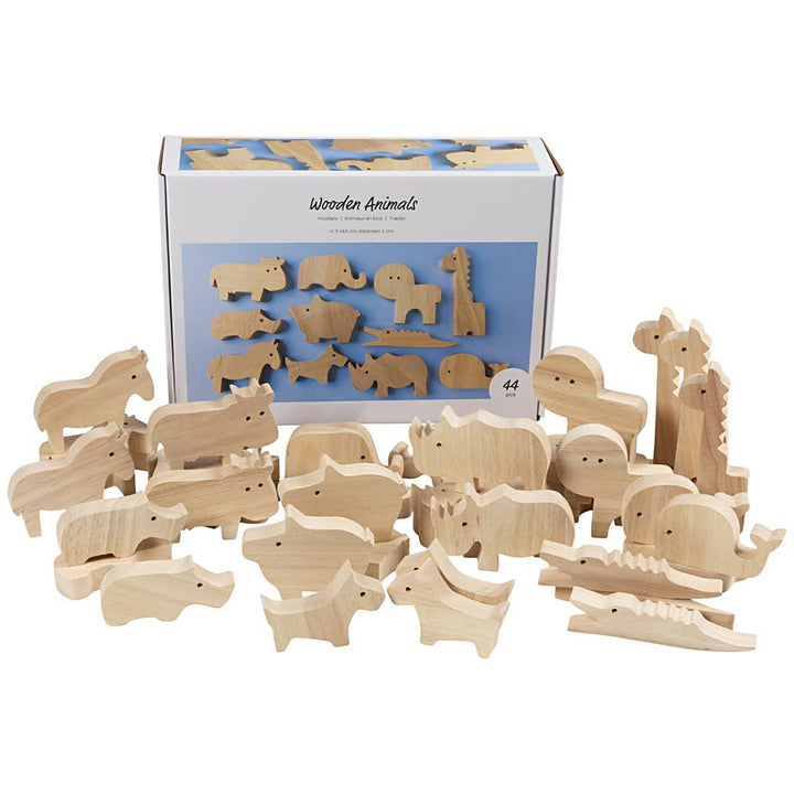 Chunky Wooden Farm & Safari Animals to Decorate | 10 or Bulk 42 | Kids Crafts