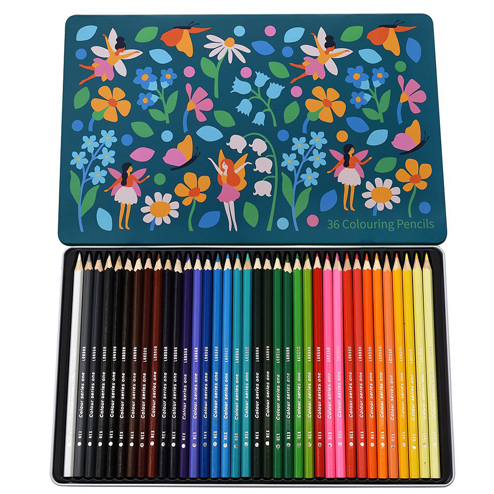 Garden Fairies | 36 Full Length Colouring Pencils in Tin | Gift for Girls