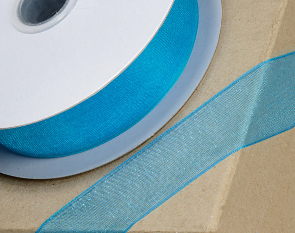 25m Turquoise 23mm Wide Woven Edge Organza Ribbon for Crafts