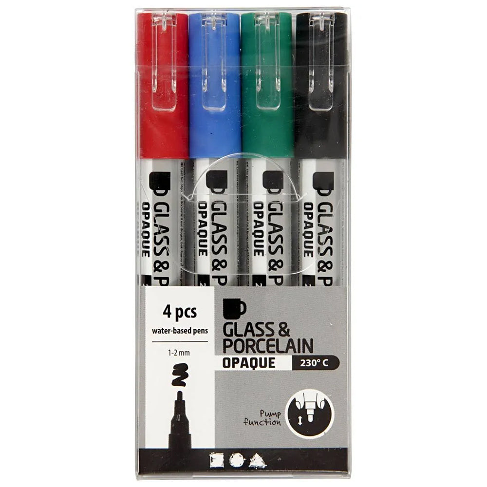 Bold Mix | Opaque Glass & Porcelain Paint Pens | 4 Pack | Cure at 230 Degrees
