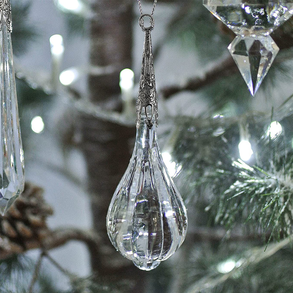 Clear Crystal Drop | Christmas Hanging Decoration | Ribbed Ball | Gisela Graham