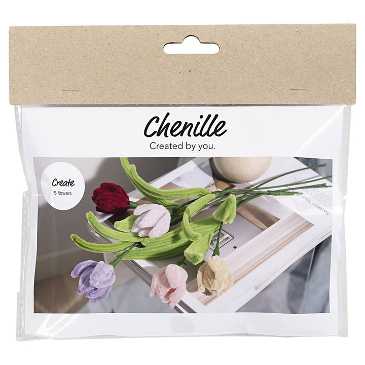 Tulips | Chenille Flower Mini Craft Kit | Makes 5 | Crepe Alternative