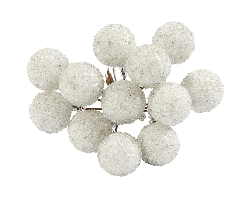 12 Wired White Glittered Berries for Christmas Wreaths & Floristry